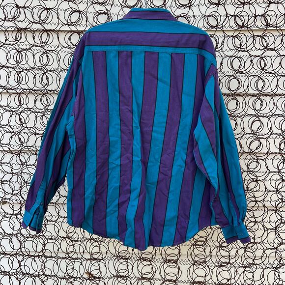 VTG 90s Marithe Girbaud Teal Purple Stripe Funky Pockets L/S Button Up Shirt M - Picture 2 of 8